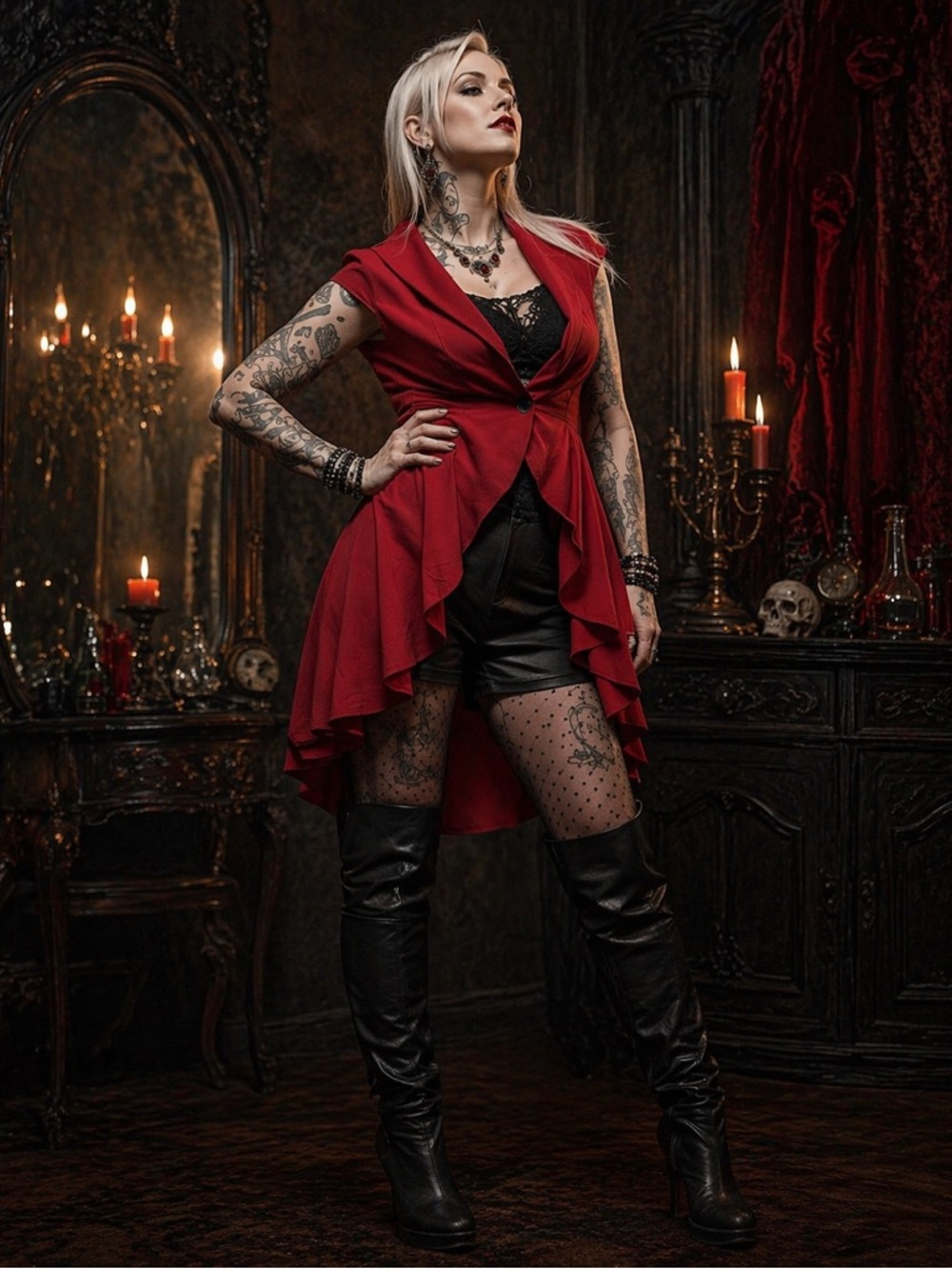 Red Victorian Gothic Vest Top with Asymmetrical Hem NWOT
